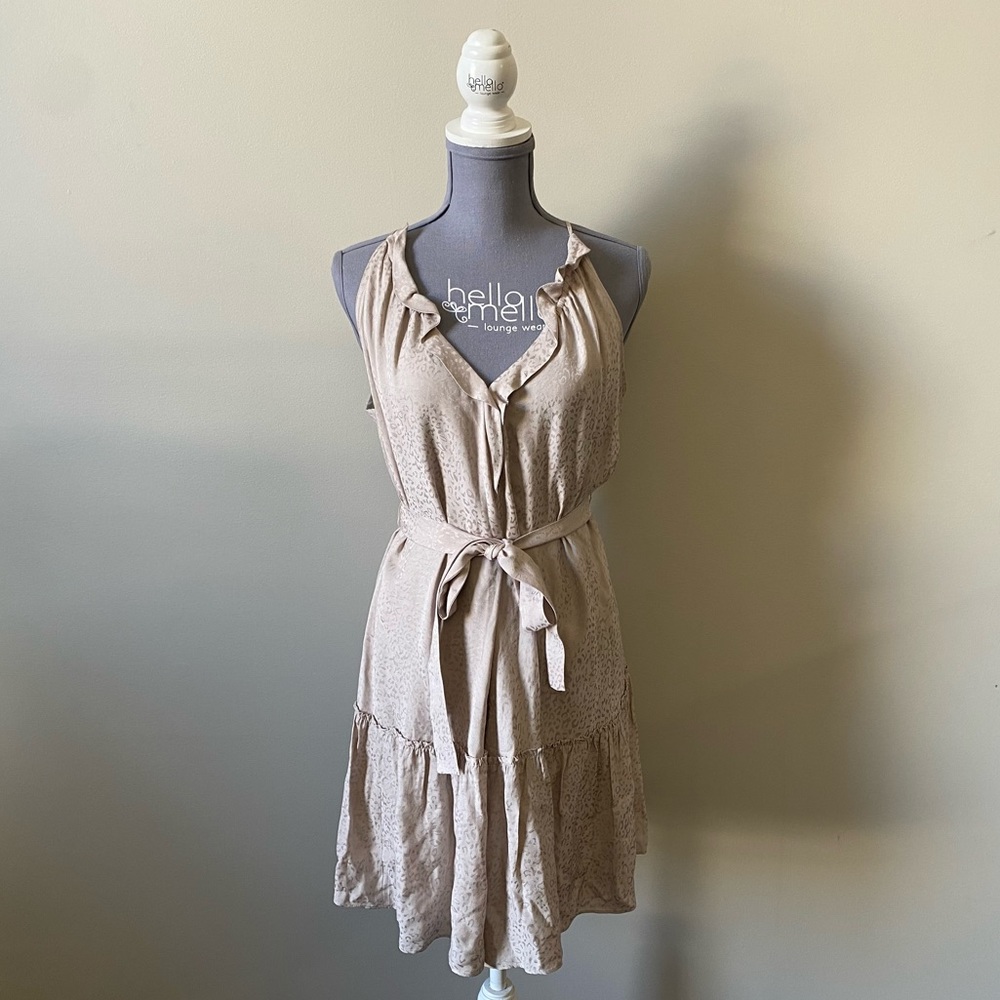 All Saints Beige Ruffle Tie-Waist Mini Dress